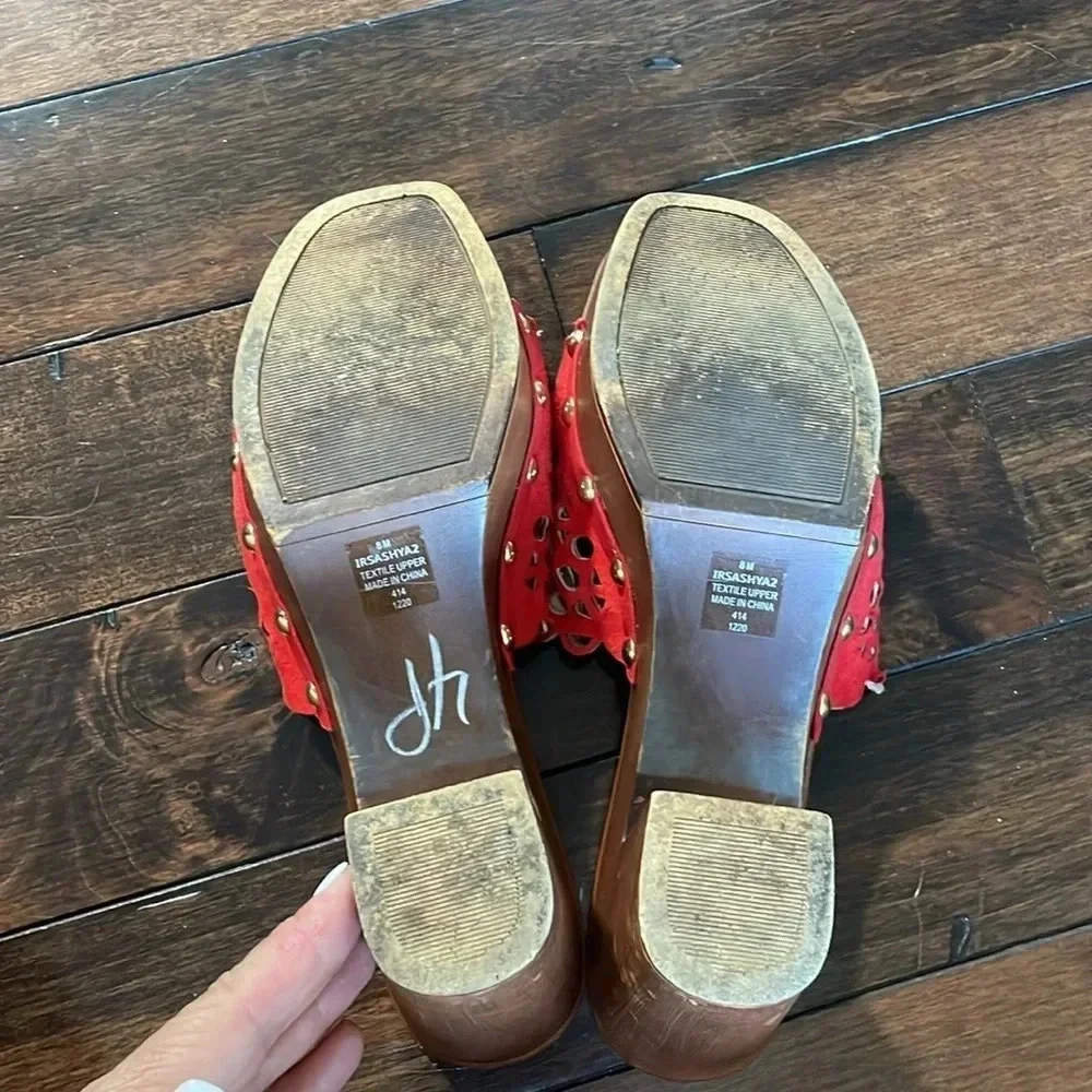 Indigo Rd. Open Toe Chunky Platform Clog Heel Red Scalloped Size Women’s size 8